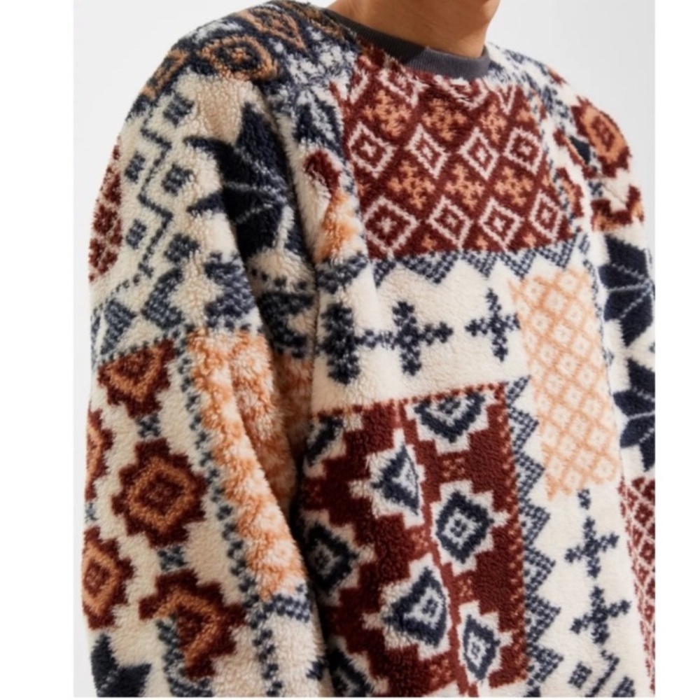 URBAN OUTFITTERS🔹Cozy Sherpa Fair Isle Crewneck Sweatshirt - Picture 6 of 16